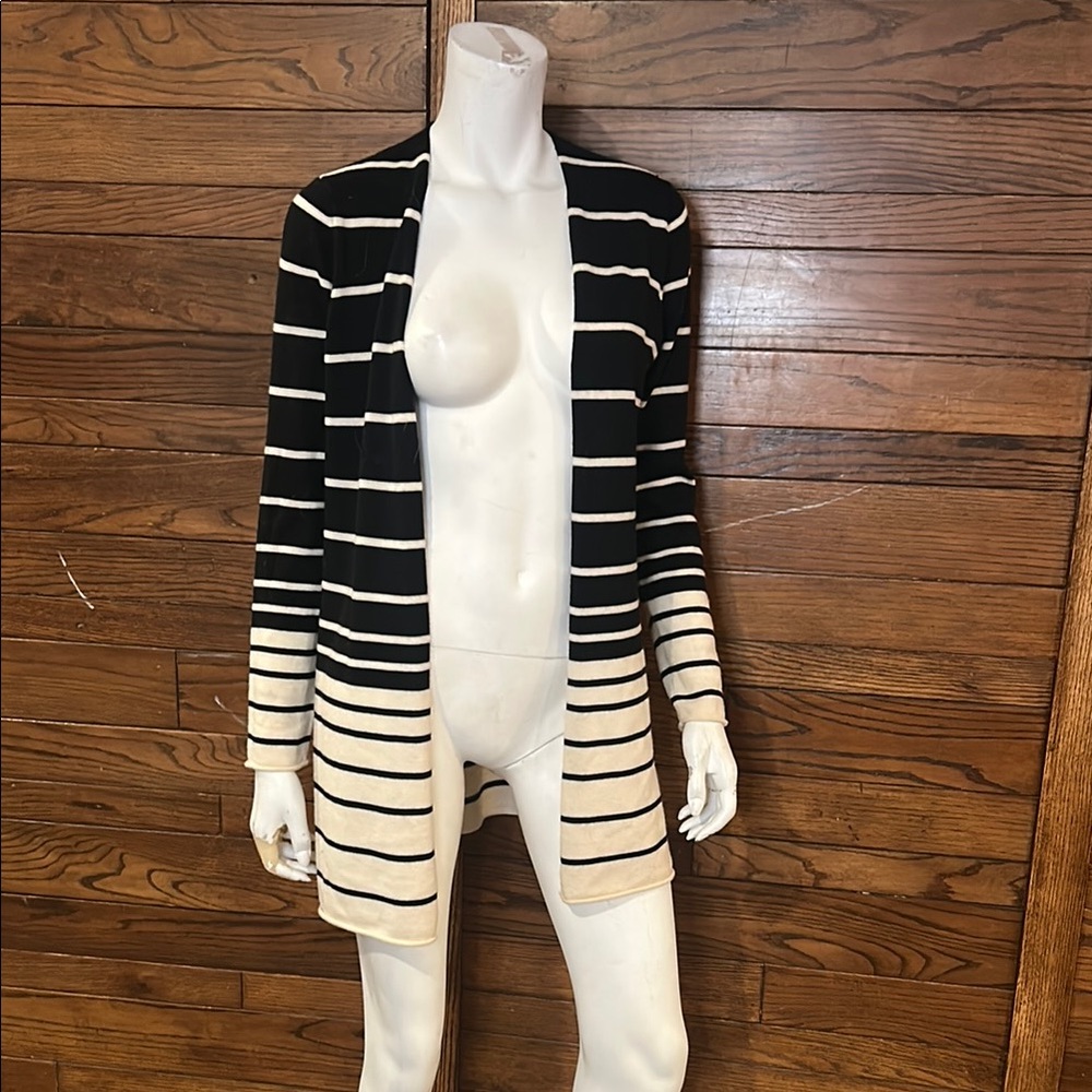 J. McLaughlin Black and Cream Striped Cardigan
